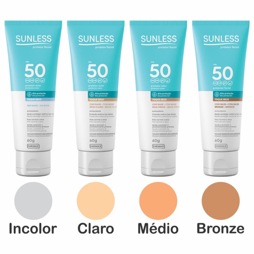 Protetor Solar Facial Sunless FPS 50 Farmax 60g  Incolor Bege Claro Médio Bronze