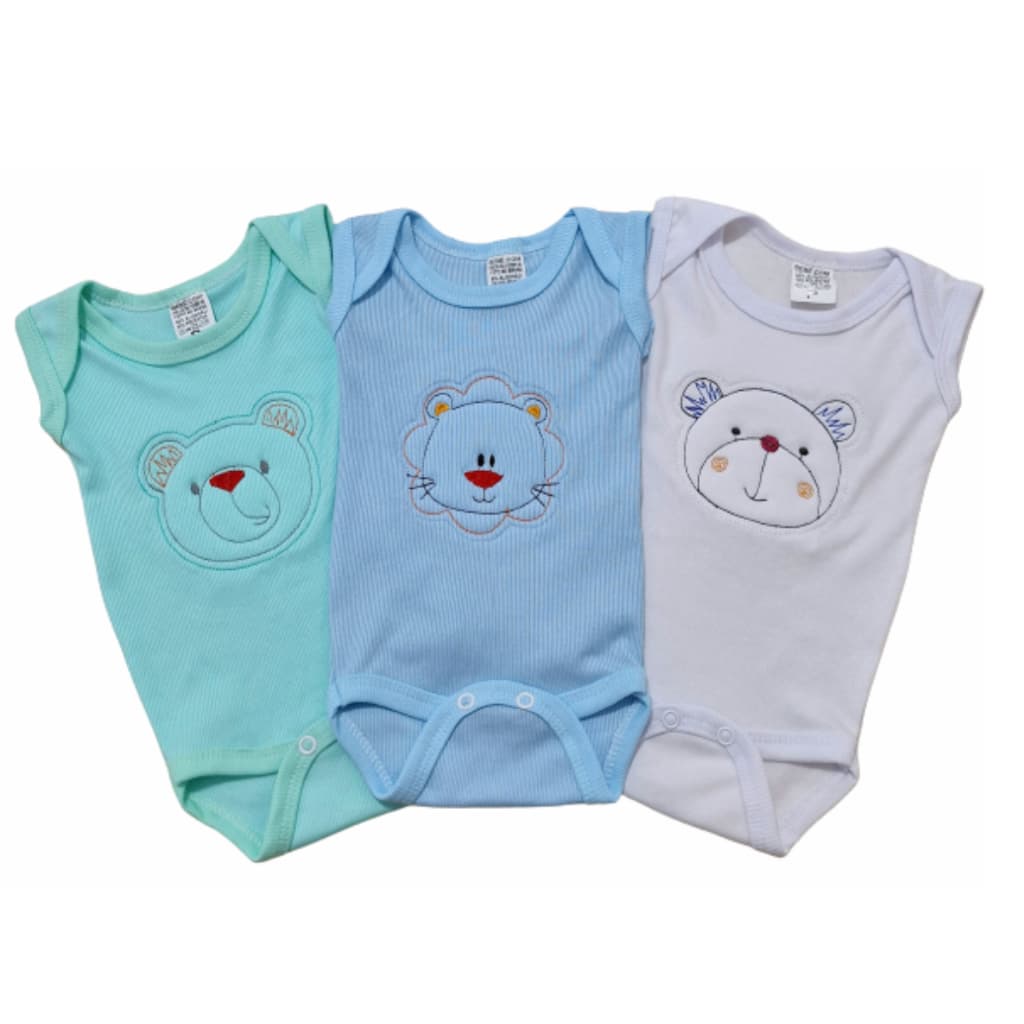 Body Bebê Regata Tecido Canelado Bordado 3D - KIT COM 3 BODYS- MENINO E MENINA