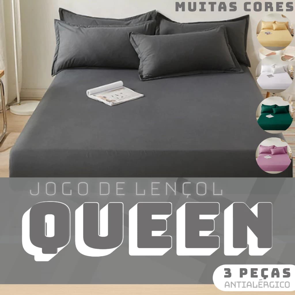 kit Jogo Lençol de Cama Queen 3 Peças Liso 1,98m x 1,58m x 25cm - Várias Cores