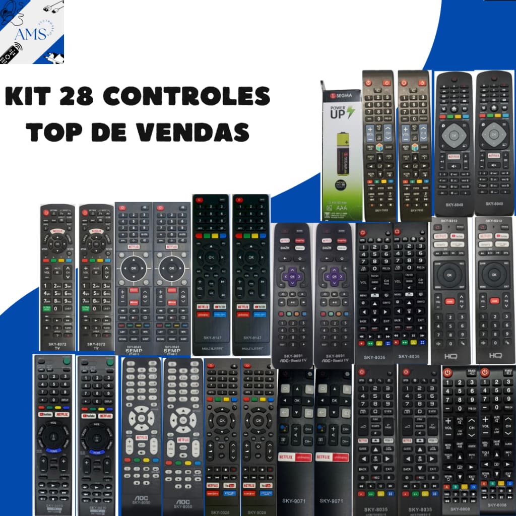 KIT 28 PEÇAS DE CONTROLES REMOTO VARIADOS TOP DE VENDAS C/ 60 PILHAS