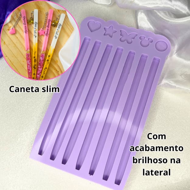 Molde de silicone caneta slim com 7 cavidades + pingentes. Molde bocal opcional.