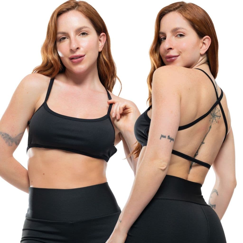 Top Fitness Alça Cruzada Cropped Alcinha Faixa Costa Nua Moda Gringa Blogueira