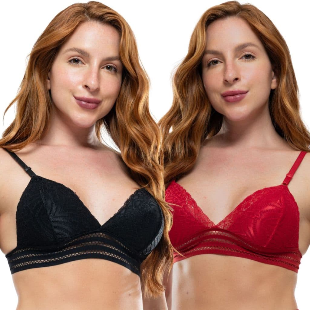 Kit 2 Top Renda Soutien Elástico Sutiã Confortável Com Alças Reguláveis Moda Intima