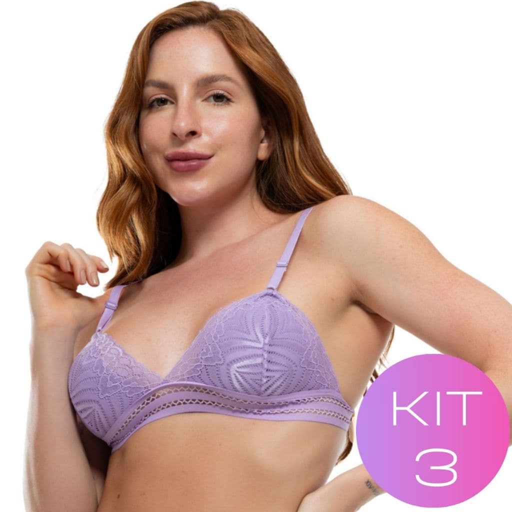 Kit 3 Top Renda Soutien Elástico Sutiã Confortável Com Alças Reguláveis Moda Intima