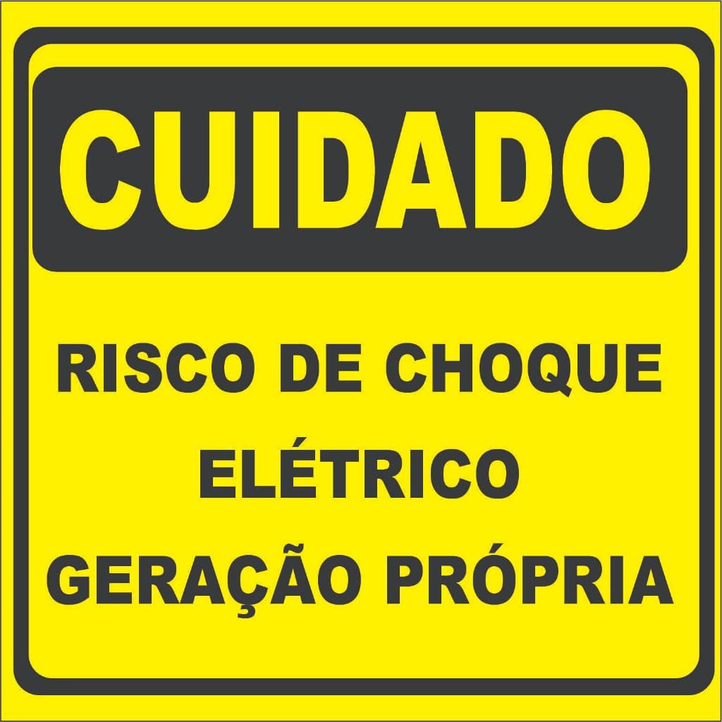 Placa de sinalização Cuidado Risco de Choque Elétrico Geração Própria 13x13cm PS