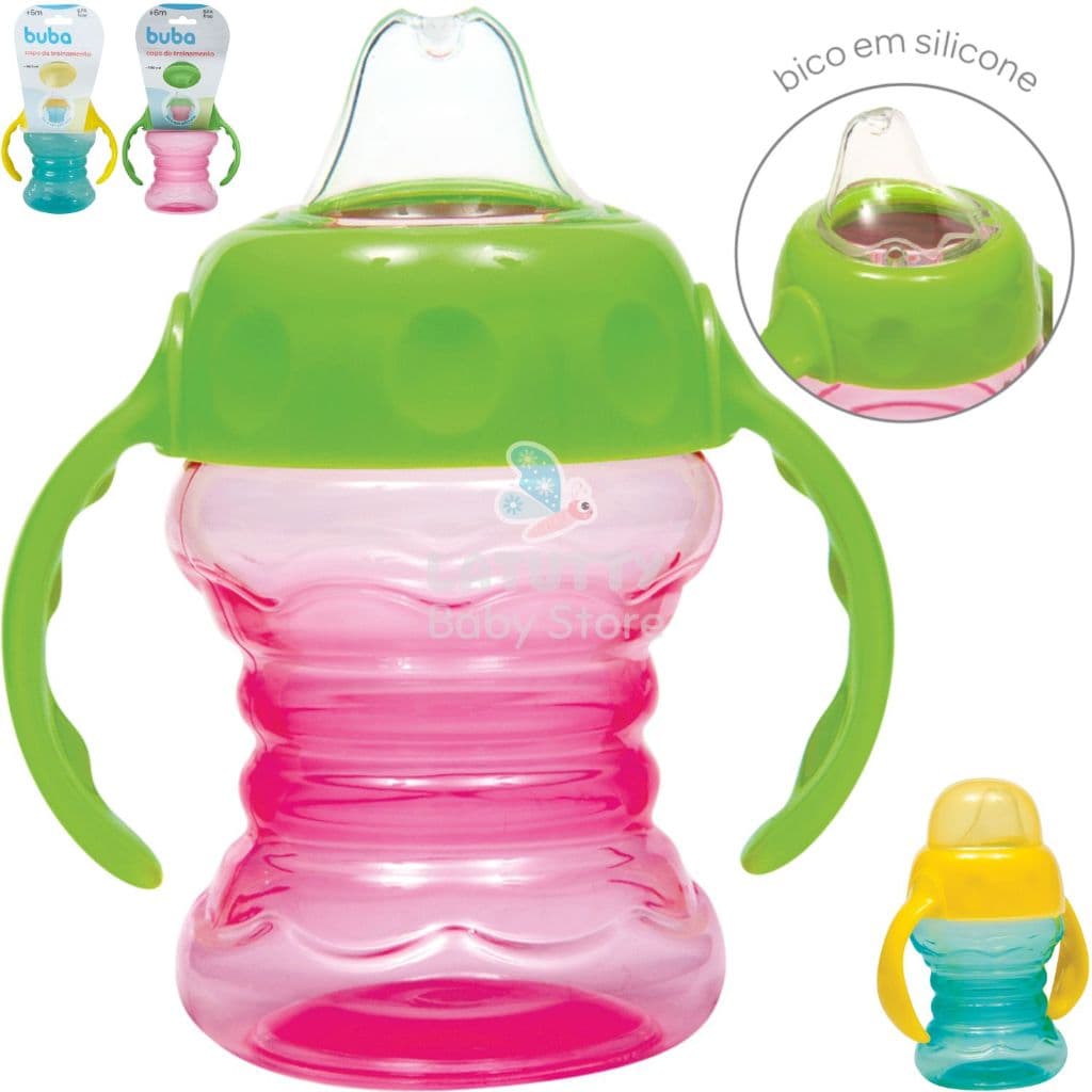 Copo de Treinamento Buba Bebê Bico de Silicone Macio Criança Copo com Tampa e Alça 160ml