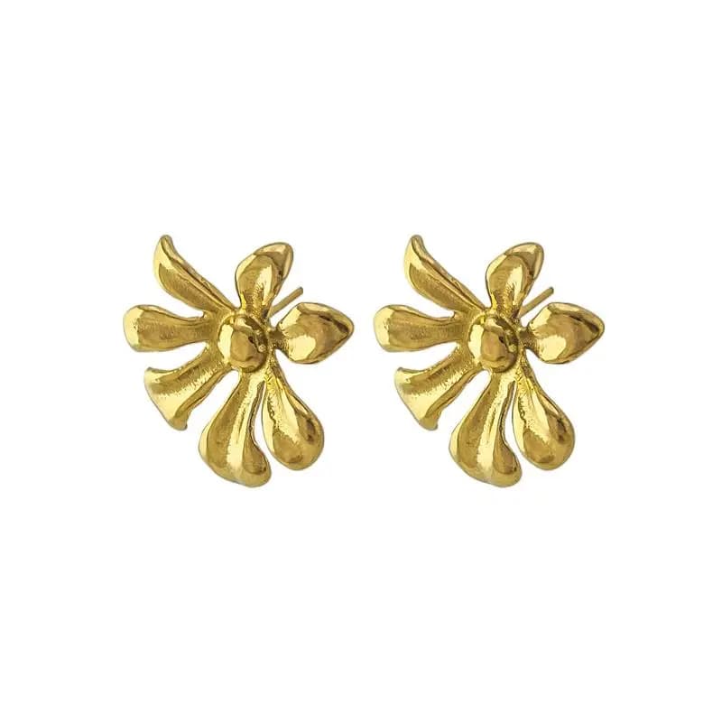 Brinco Flor Orgânica Dourado Pintura Eletrostática Aço