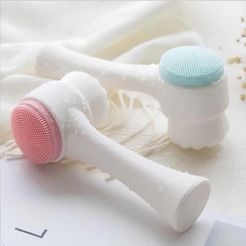 Escova Limpeza Facial 2 Em 1/ Aparelho Massagem Esponja Cerdas Macias Dupla Face