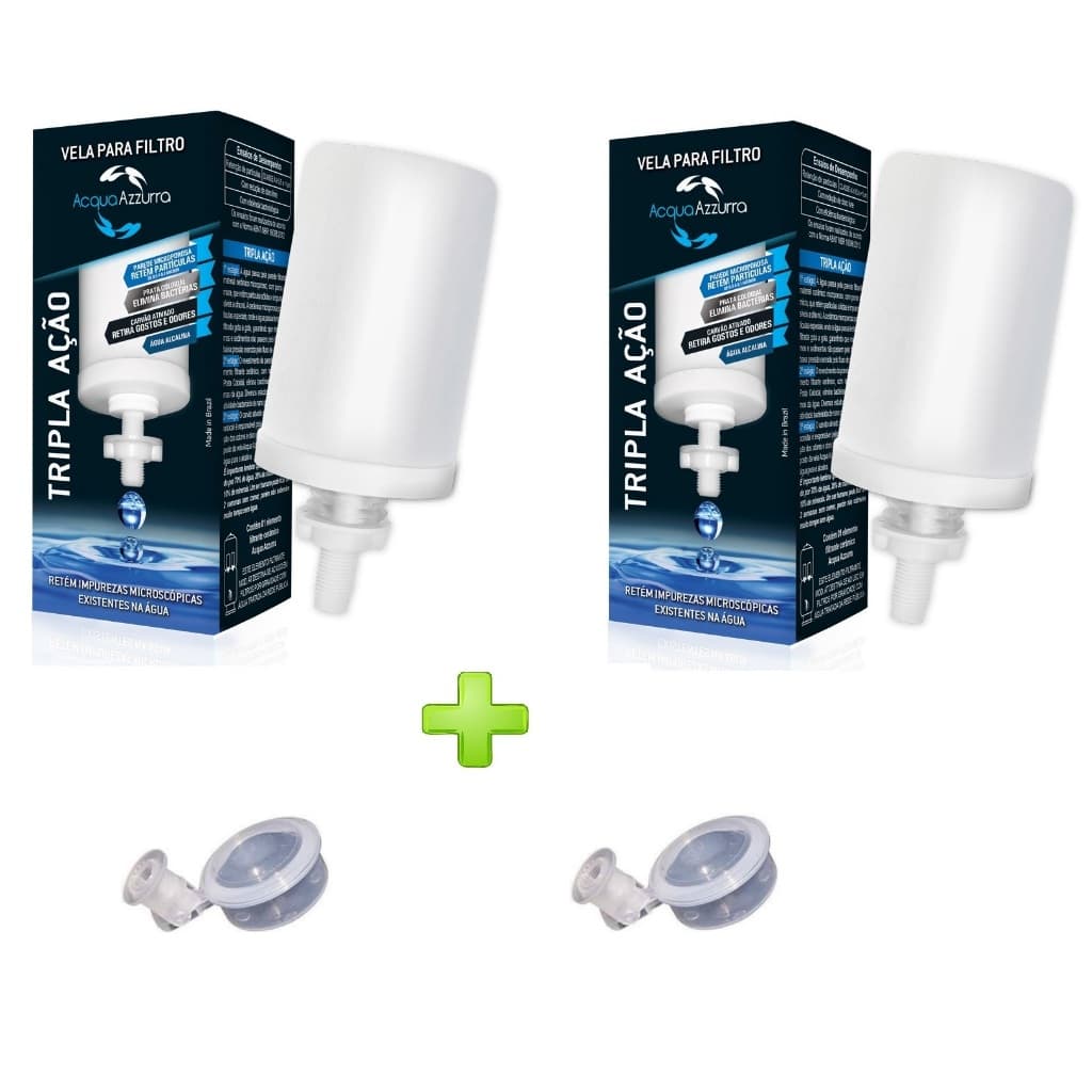 Kit 2 Velas Tripla Ação Alcalina Acqua Azzurra + 2 Boias Para Filtro De Barro Bebedouro Agua