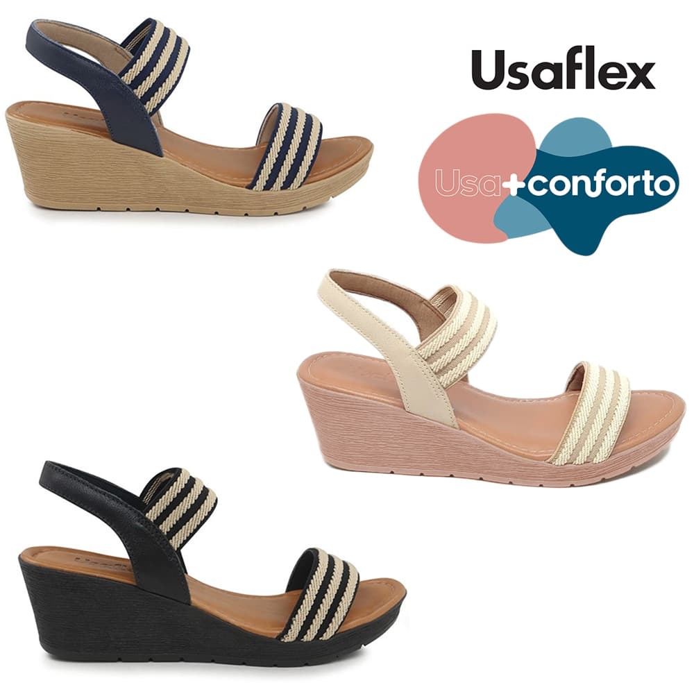 Sandália Usaflex Plataforma Feminina Anabela Tiras Elásticas
