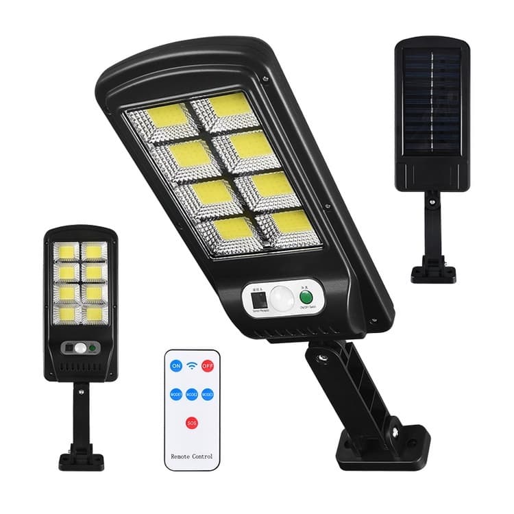 Kit 2 Luminária Solar Poste Refletor 160 Cob 400W Sensor Presença Movimento Prova D Água + Controle