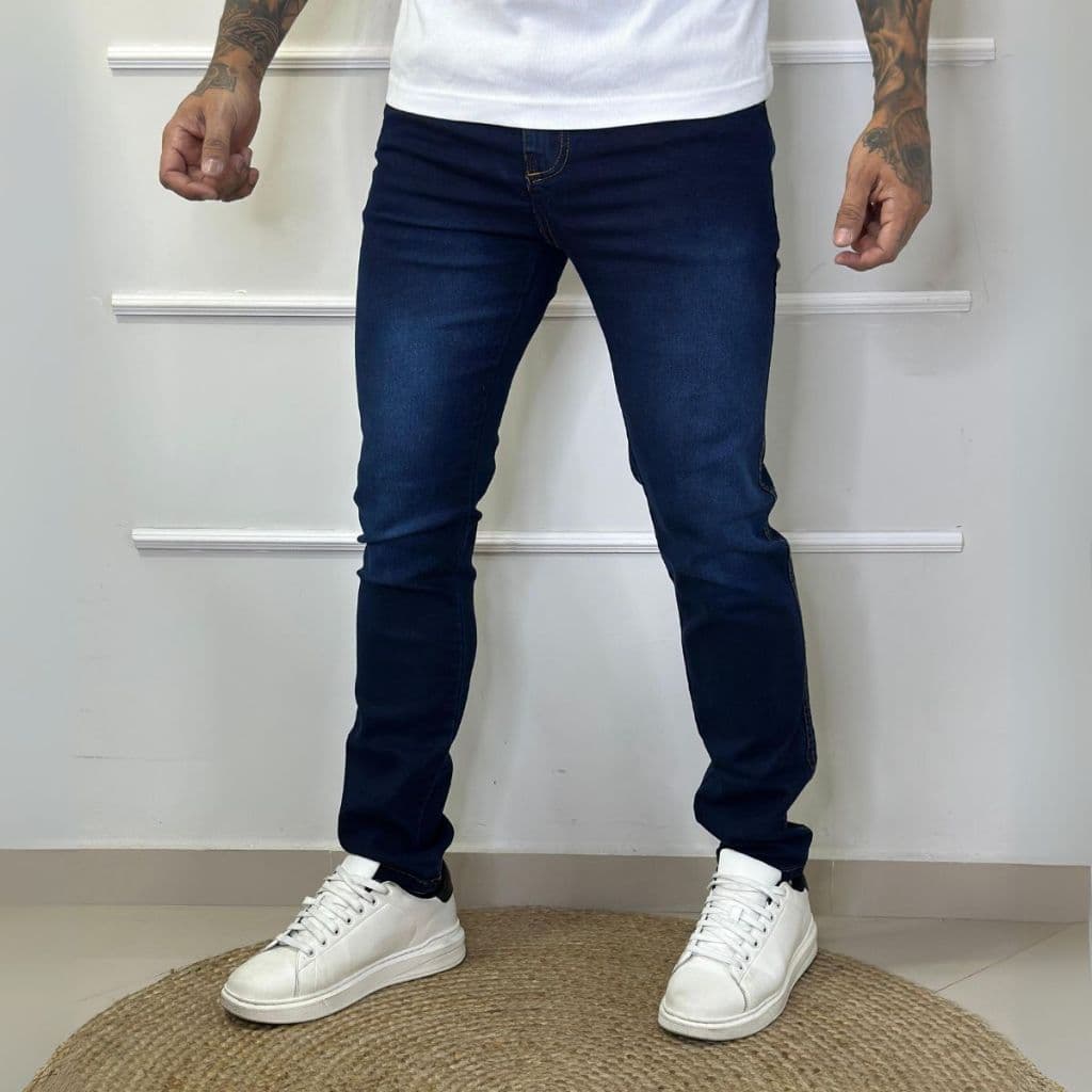 Calça Jeans Reta Masculina Tradicional Com Elasticidade
