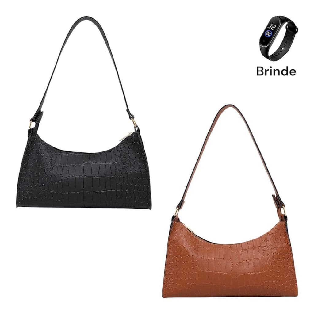 Kit Com Duas Bolsa Feminina Média Bolsa Femininas De Ombro Croco