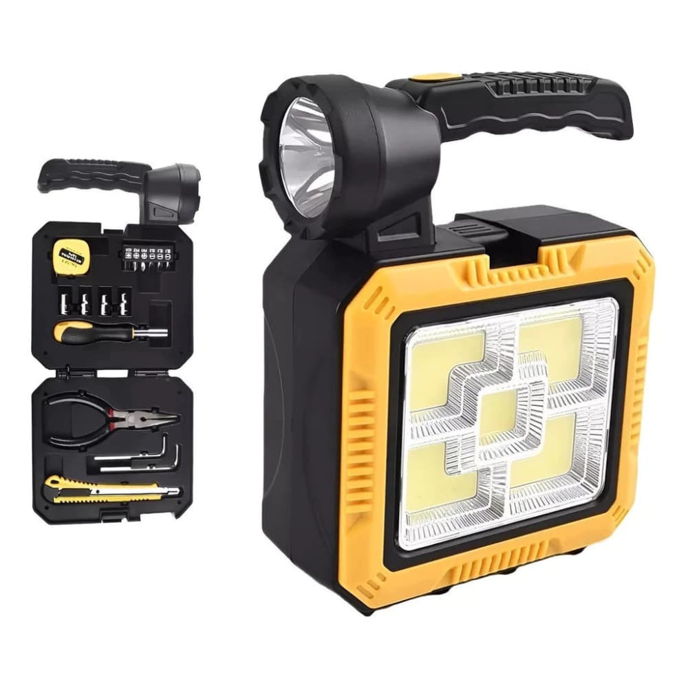 Luminária com Kit Ferramentas e Power Bank Compacta Bateria Solar e USB Carregador de Celular Portatil