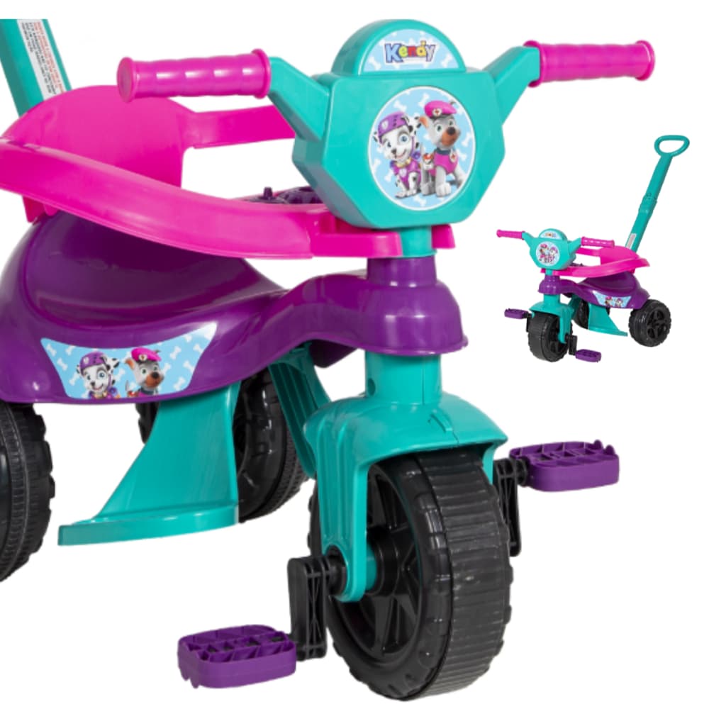 Triciclo + Game Aplicativo 3D - Menina Tiffany/Rosa Luxo 1 a 3 anos – Protetor, Pedal e Empurrador - QUEEN SHOP