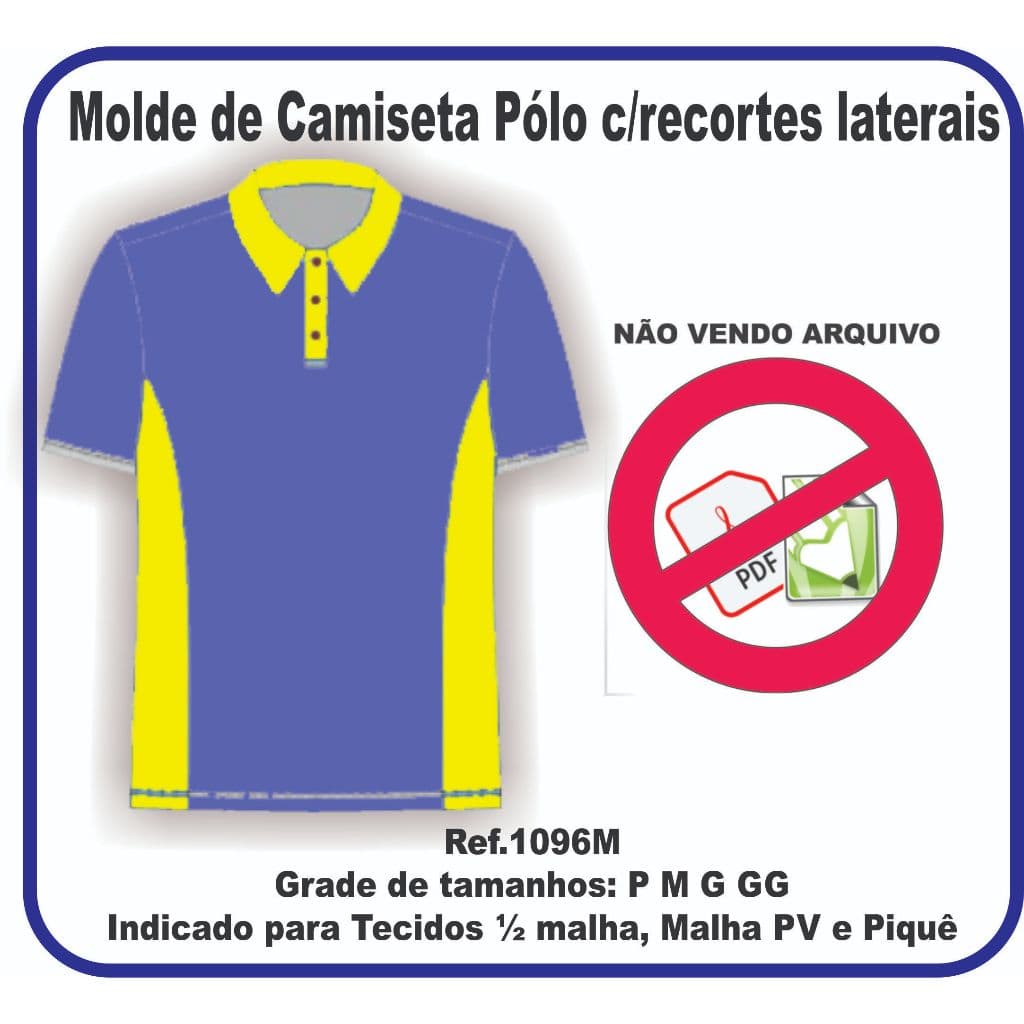 Ref. 1096M Molde de camiseta pólo com recortes laterais