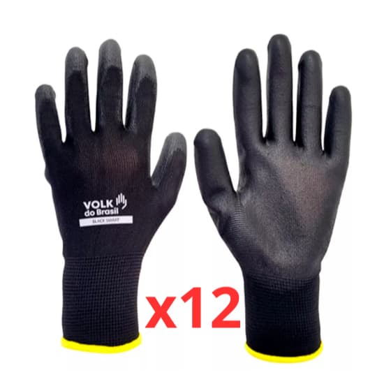 Kit 12 Luva Tatil Volk Seguranca Protecao Banho Poliuretano Luva PU Mecanico Pedreiro Multitato