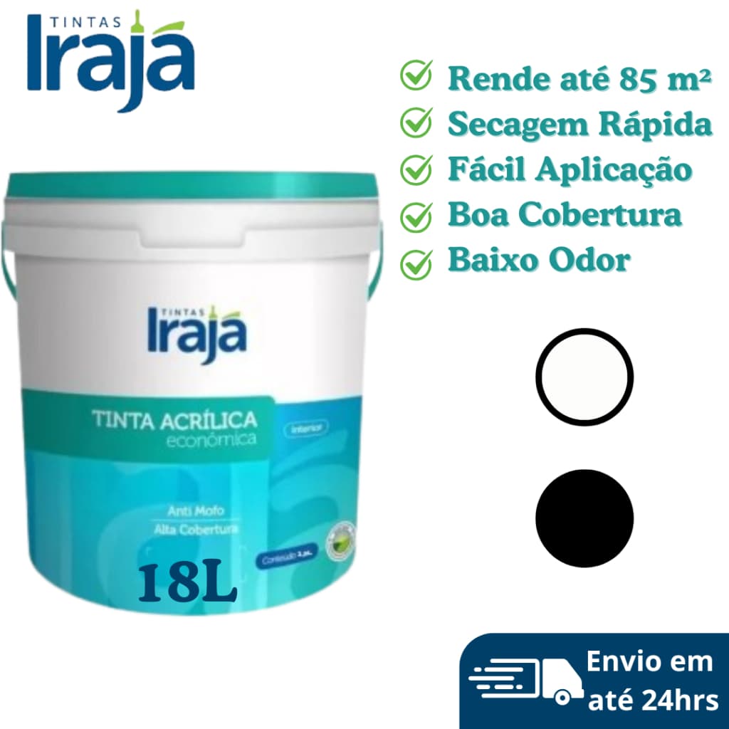 Tinta Acrílica Econômica 18L Branco - Preto - ALTA COBERTURA - ANTIMOFO - INTERIOR - IRAJÁ