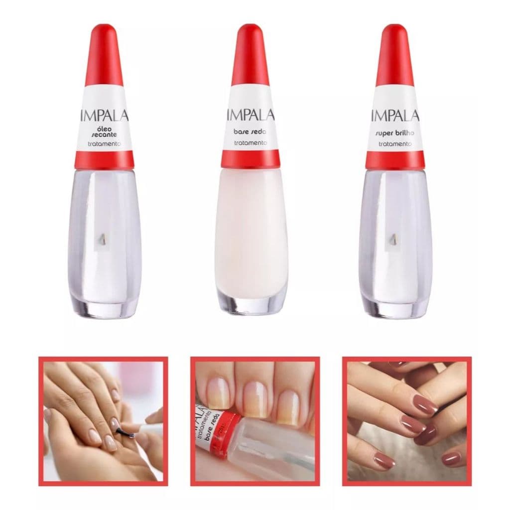 Impala - Kit 3 esmaltes Óleo Secante + Base Seda + Super Brilho