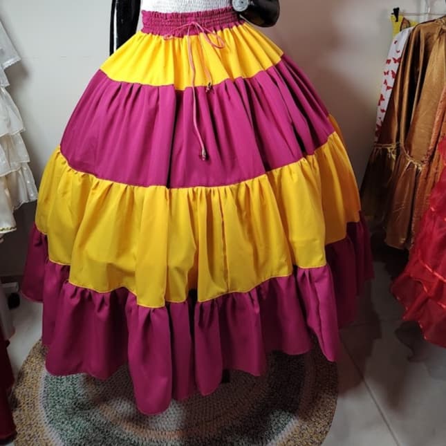 Saia Pink com Amarelo 2 de Santo BELA com 10 Metros de Roda   Candomblé / Umbanda