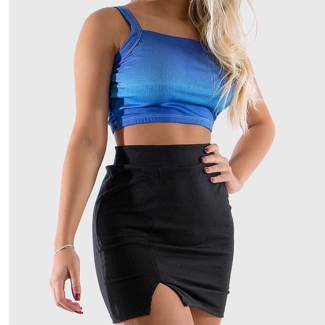 Saia Curta Novidade com Fenda Lateral Moda Feminina