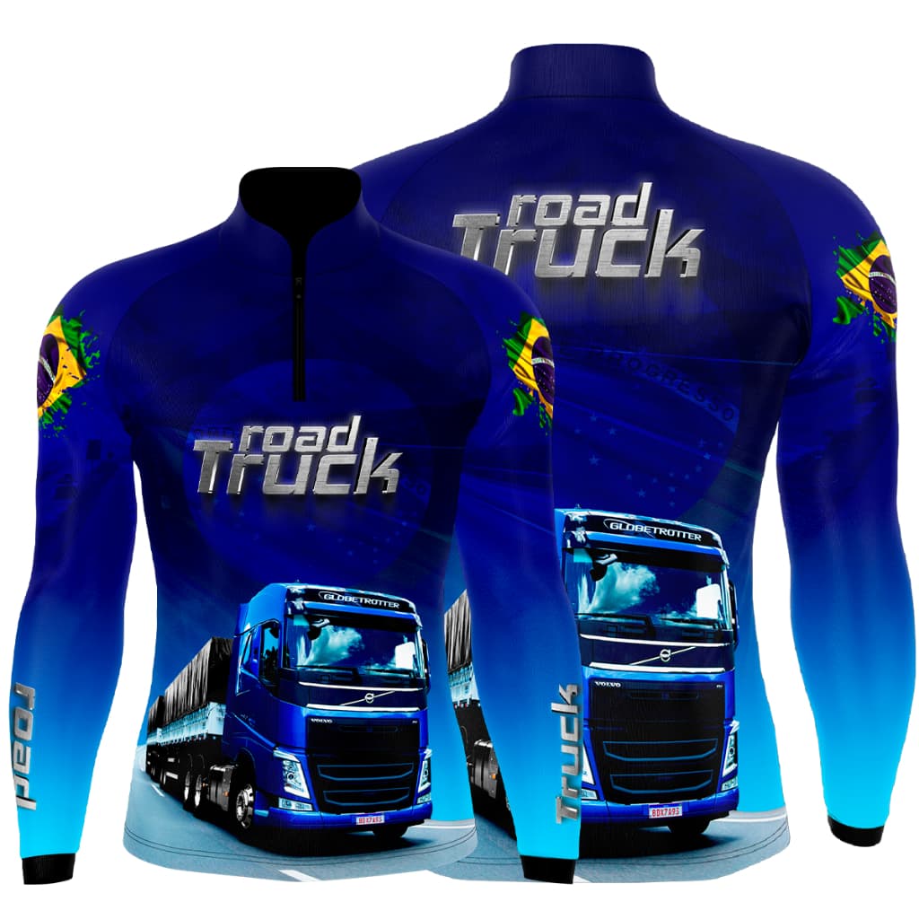 Camisa blusa camiseta caminhão caminhoneiro Azul  com proteção uv 50+