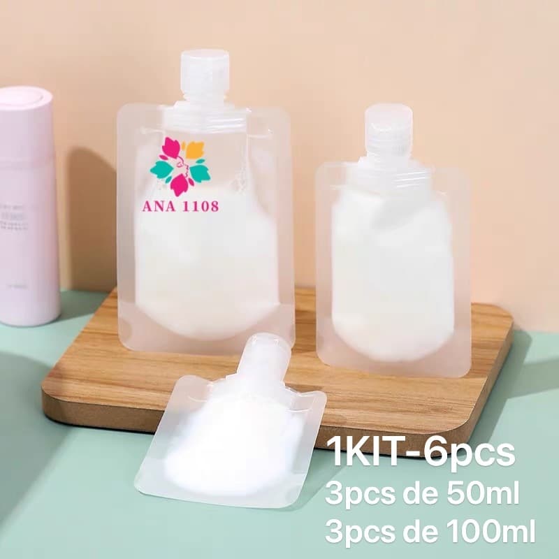 KIT 6 PCS saco frasco multiuso plástico 100 ml/50ML para amostras de embalagem de loção dobrável para viagem