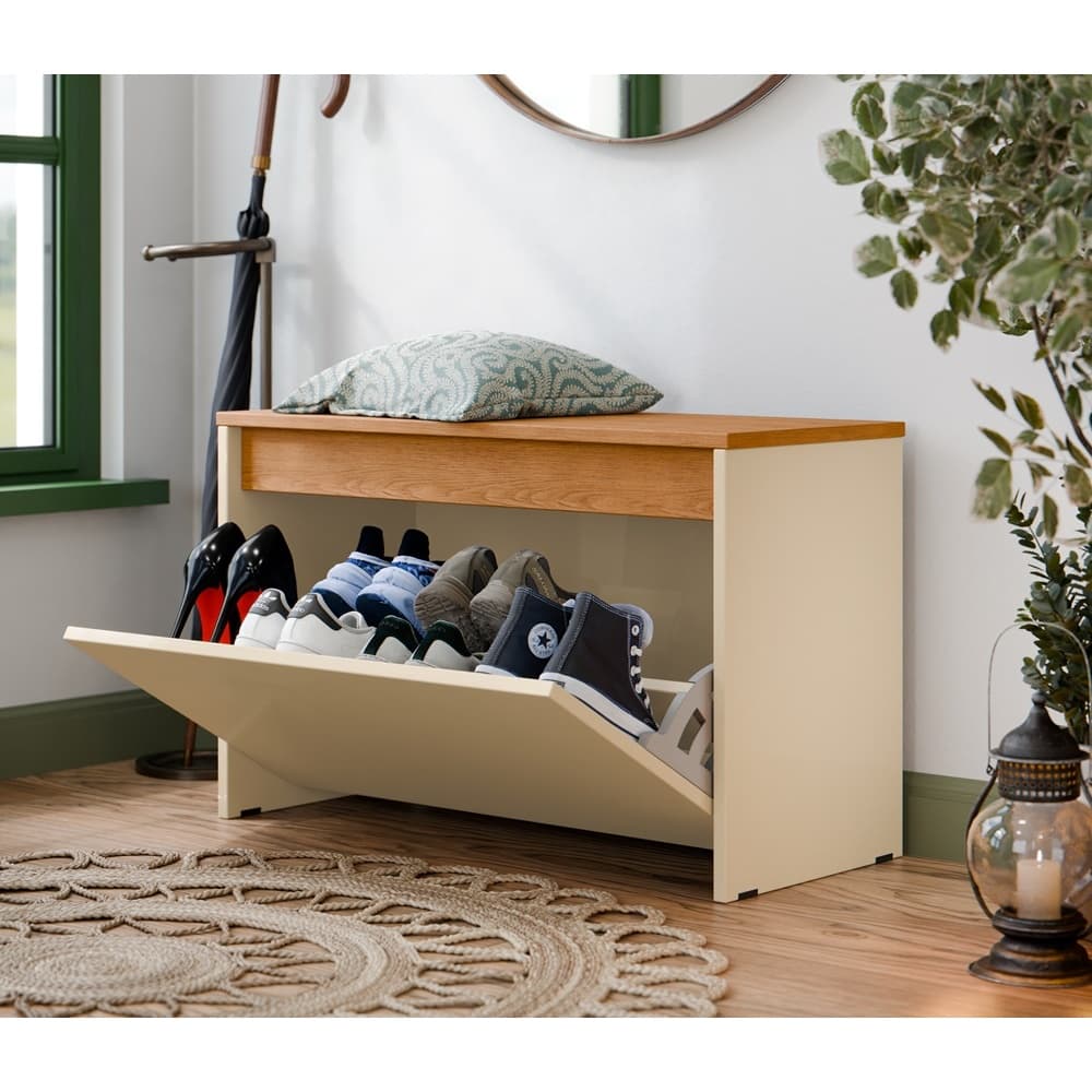 Sapateira Charme 1 Porta Basculante Hall De Entrada - Off White com Freijo