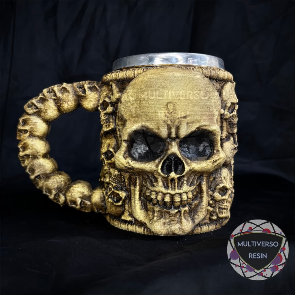 Caneca/Copo Caveira Crânio Alça de Caveira Olhos Vermelhos Medieval 3D Resina