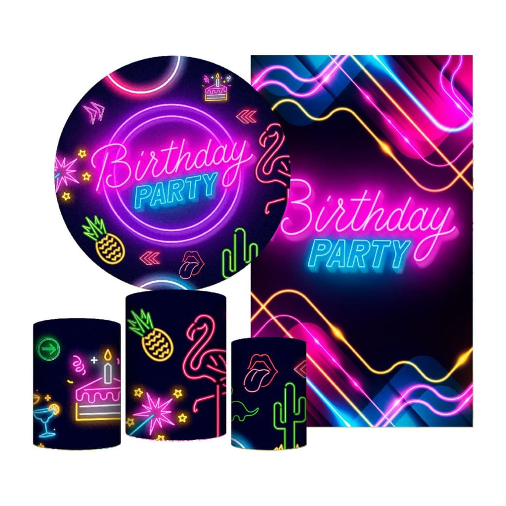 Kit Casado Neon Painel Redondo Trio Capas Cilindro Retangular Vertical Em Tecido