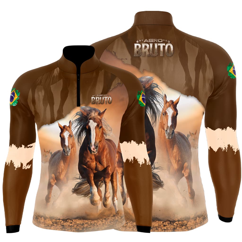 Camiseta Blusa Camisa Fazenda Agro Bruto Cavalgada Cavalo Marrom com proteção UV50+
