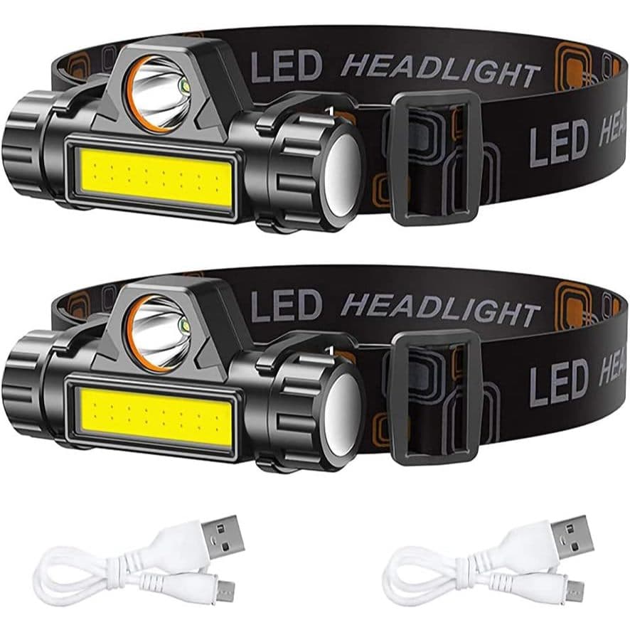 Lanterna de Cabeça led Potente Recarregável Ajustável Pesca Caminhada Ciclismo Bike Camping Trilha com 2 led brilho