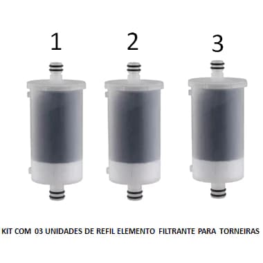 Refil Universal para Filtro de Torneira, kit com 03 unidades de Refil carvão ativado para torneira