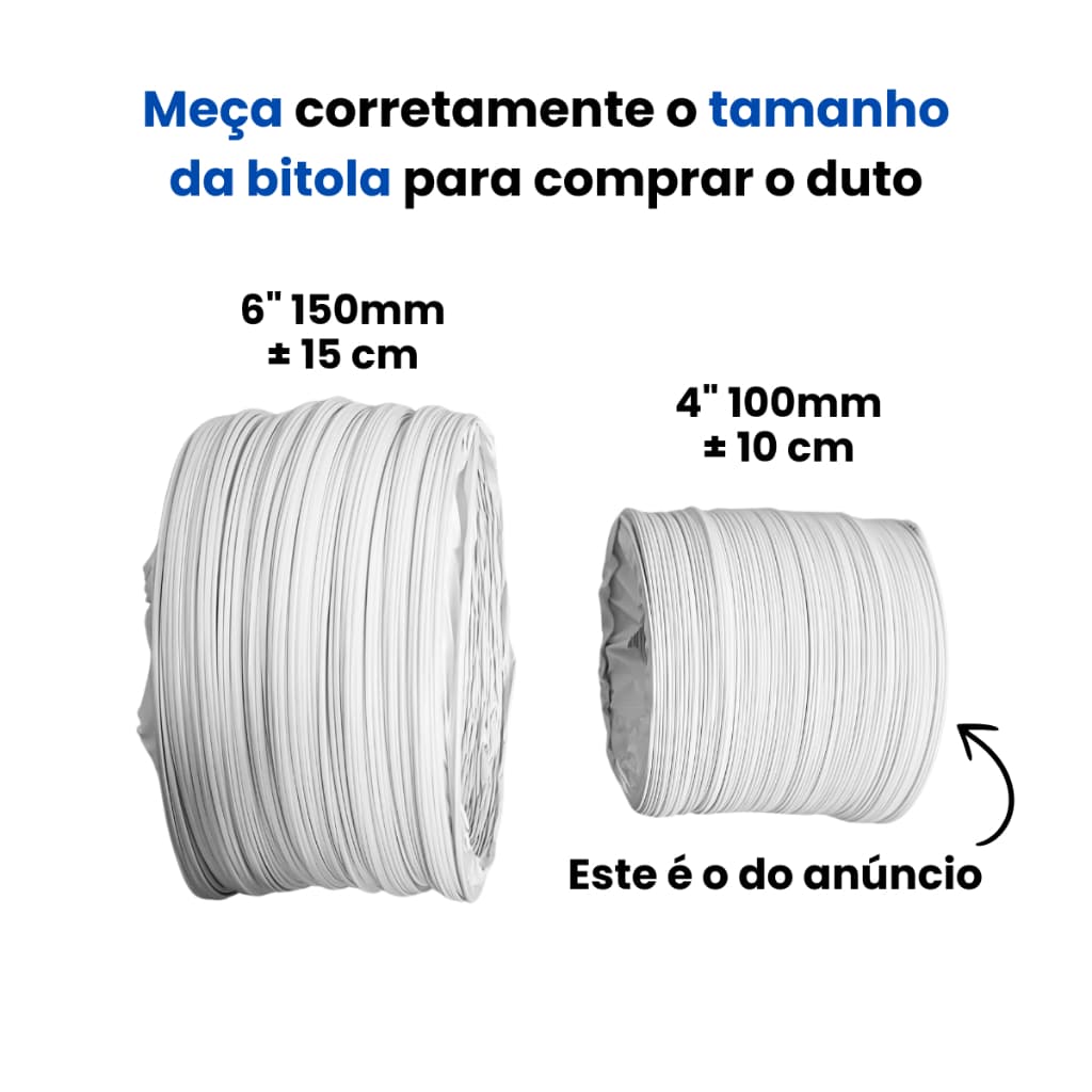 Duto PVC 2 Metros X 4" Polegadas Flexível Ventilação Exaustor Coifa Ar Condicionado Alta Mangueira