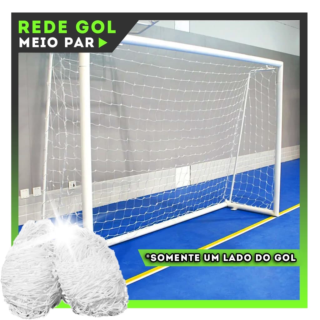 Meio Par Rede de Gol Futsal, Society, Salão (3,20 x 2,20), Fio 2mm