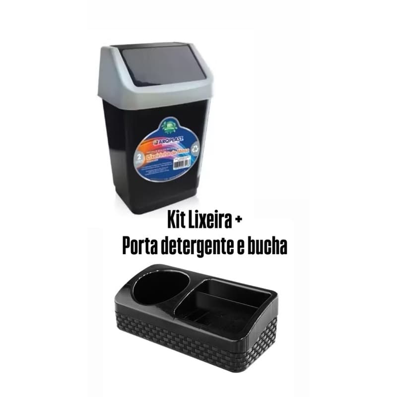 kit Porta Detergente e Bucha Sabão Organizador de Pia+mini lixeira