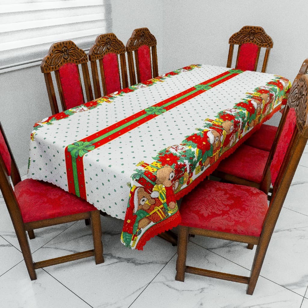 Toalha De Mesa Retangular 12 Lugares Decoração Natalina Medida 3,50M X 1,40M Lindas Estampas