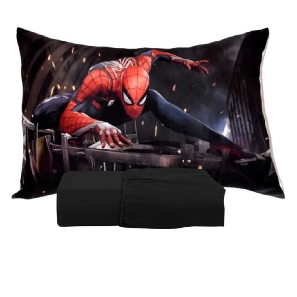 JOGO DE LENÇOL SOLTEIRO LUXO  COM FRONHA PERSONALIZADA HOMEM ARANHA FUTURO LENÇOL DE ELASTICO