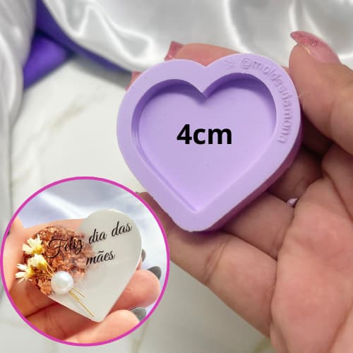 Molde de coração 4 cm de silicone para resina. ideal para fotos e frases, chaveiros.  #08