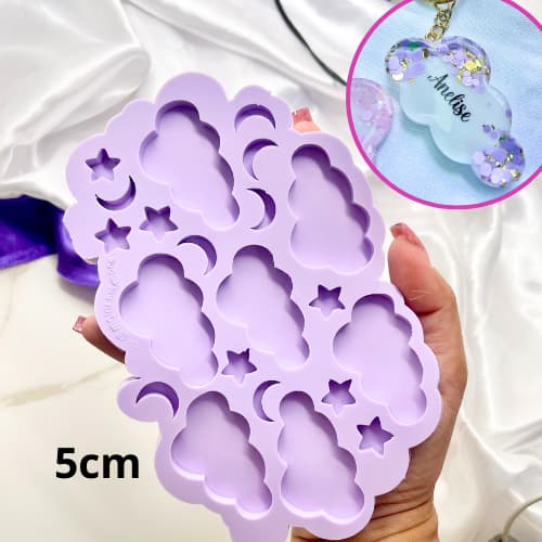 Molde nuvens, estrelas e meia lua. Nuvens 5cm. 21 cavidades. #14