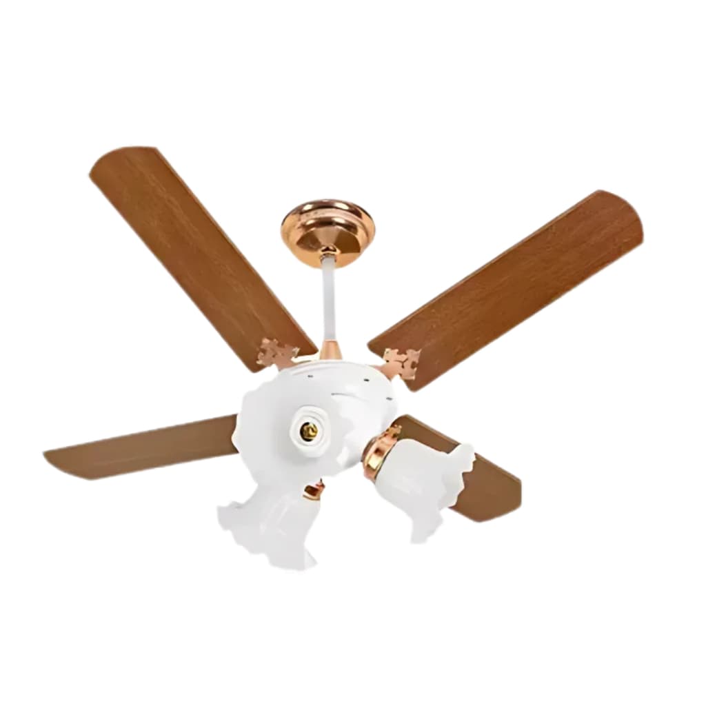 Ventilador De Teto New Zeta Biturbo forte potente 4 Pás  - Branco Pás Mogno Cobre