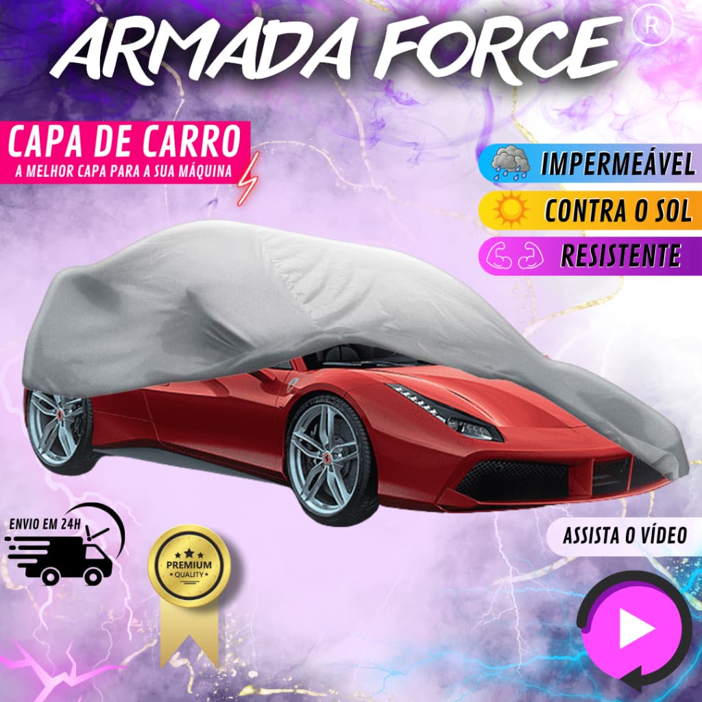 Capa Armada Force 100% Forrada e Impermeável! Protege seu carro do sol, chuva e poeira P, M e G