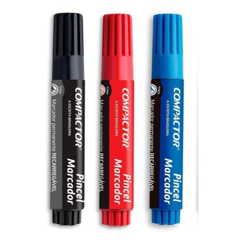 Marcador Permanente Pincel Atômico Compactor Kit Com 3