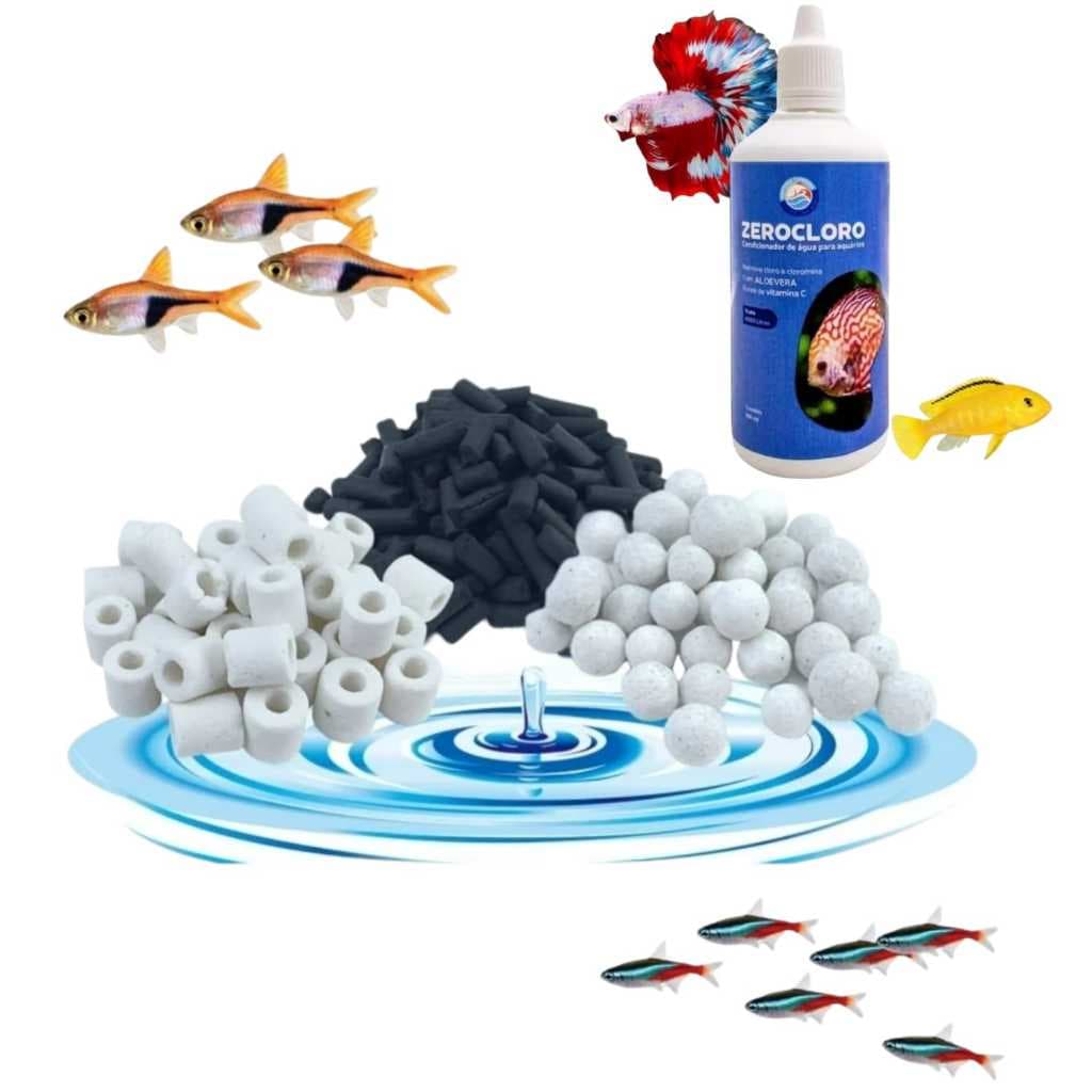 Condicionador Água Zerocloro 20ml Anticloro Aquário Filtragem Cerâmica Tipo Siporax Bio Glass Carvão Ativado Betta