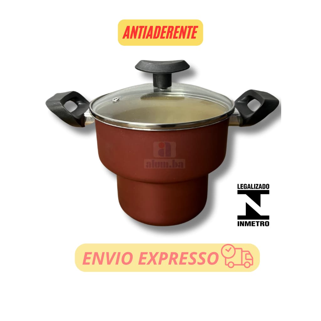cuscuzeira antiaderente rosa cereja grande 2 em 1, panela cuscuzeira 16 -com tampa de vidro