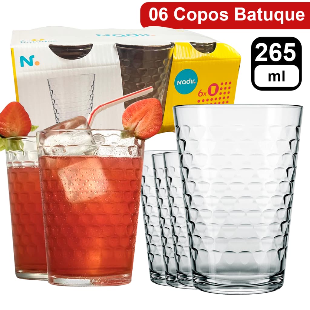 Jogo Copos Batuque 6 Peças 265 ml Conjunto Copo de Vidro Cristalino  kit de copo Nadir Figueiredo