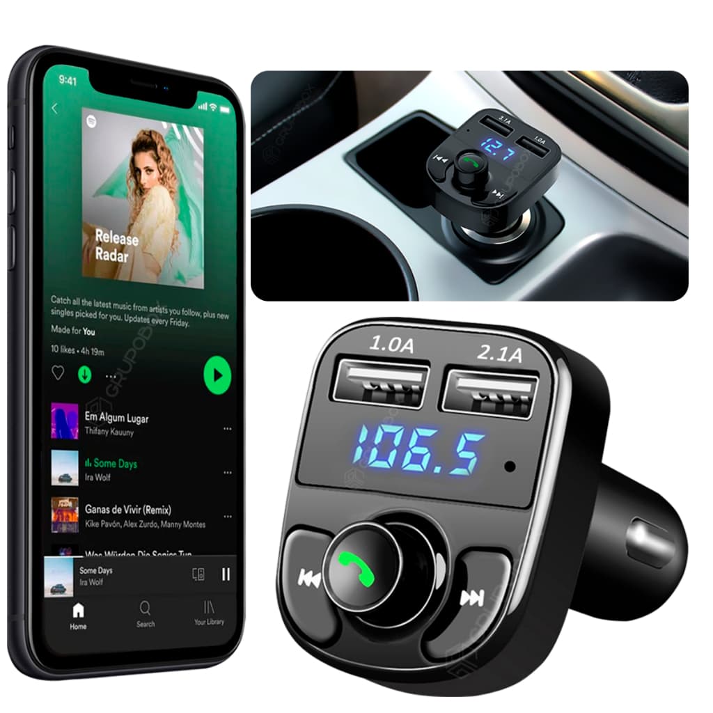 Receptor Adaptador Bluetooth Automotivo MP3 Car Player Transmissor FM USB