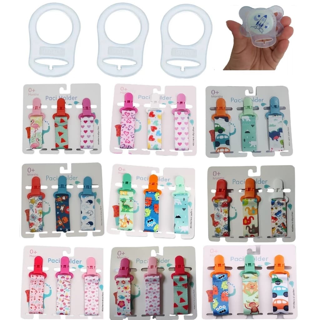 3 Prendedor De Chupeta Bebê Menina menino  + 3 Anéis Adaptador para chupeta Sem Alça Mam Nuk