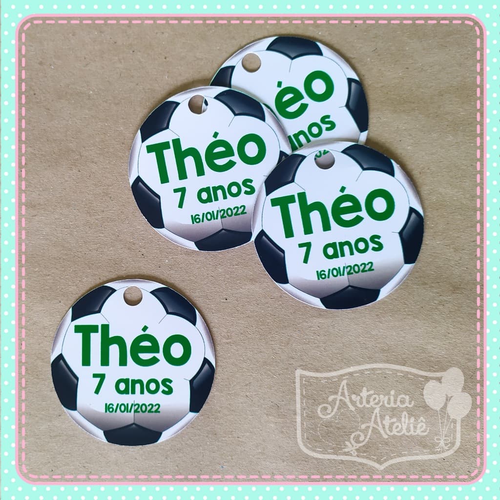 Tag de pendurar Bola (4cm) Lembrancinha Personalizados Decoração Festa time de Futebol Futsal Menino Chuteira