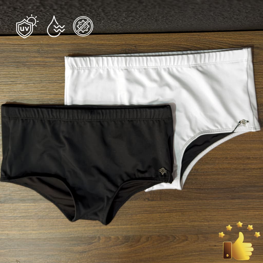 Kit 2 Sungas Lisas Masculinas Branca e Preta Slip Adulto Premium AntiCloro Não Desbota Praia Piscina Verão LVBR